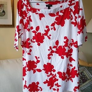 White with red floral tee